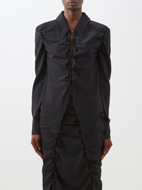 rui - cutout geometric silk-blend shirt womens black