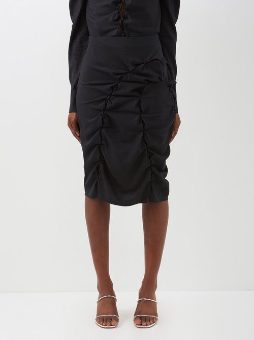 rui - gathered silk-blend midi skirt womens black