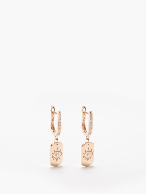 Diane Kordas Evil Eye Diamond & 18kt Rose-gold Earrings