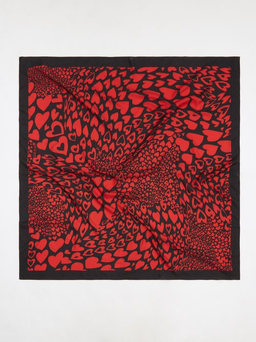 Raey - Heart-print Wool-blend Twill Scarf - Womens - Red Print