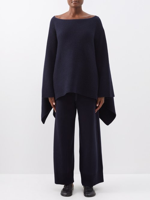 The Row - Romie Boat-neck Ribbed-cashmere Poncho - Womens - Navy