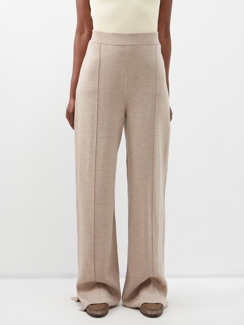 The Row - Egle Knitted Side-slit Trousers - Womens - Beige