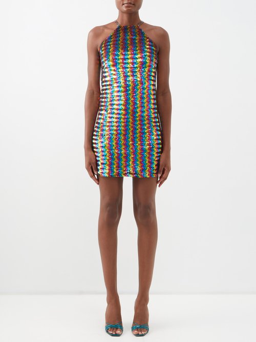 Ashish - Prism Sequinned Halterneck Mini Dress Multi
