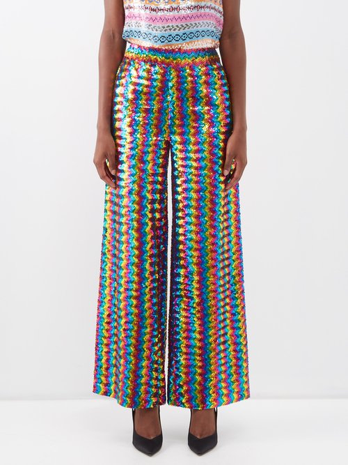 Ashish Prism Sequinned Georgette Wide-leg Trousers