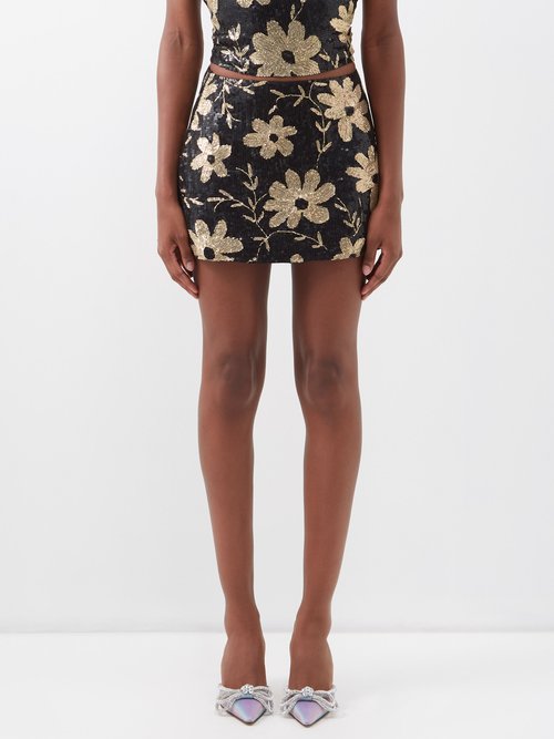 Ashish Floral Sequinned Georgette Mini Skirt