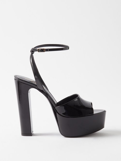 Saint Laurent Jodie 95 Patent-leather Platform Sandals In Black