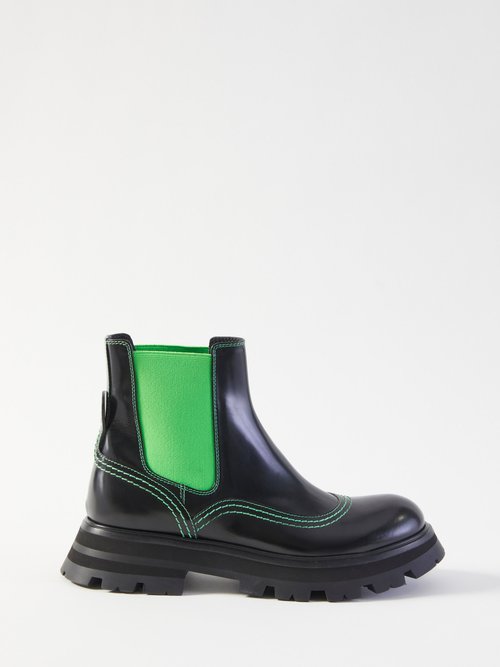 Alexander Mcqueen - Wander 45 Exaggerated-sole Leather Chelsea Boots Black Green