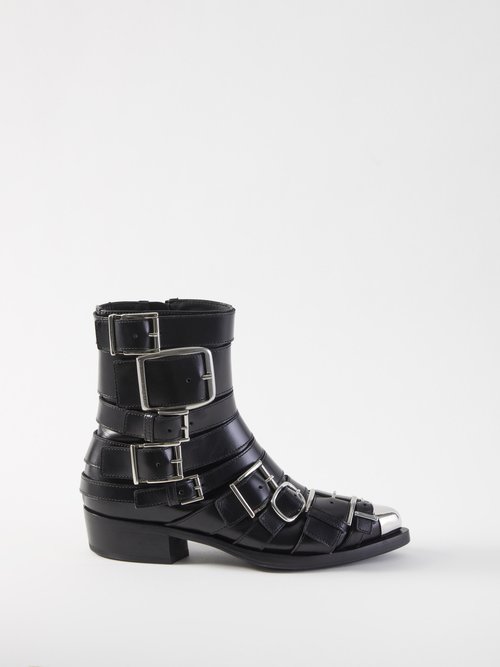 Alexander McQueen Punk 45 Buckled Leather Ankle Boots