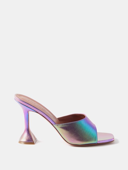Amina Muaddi ‘lupita' 95 Iridescent Leather Heeled Sandals In Multi-colour