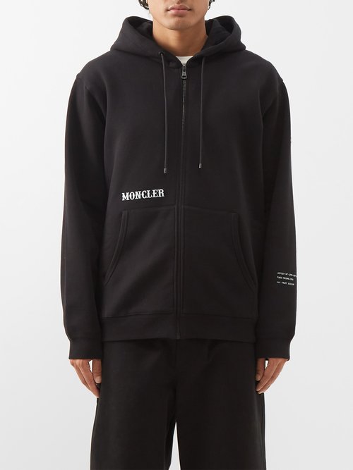 7 Moncler Frgmt Hiroshi Fujiwara - Logo-print Cotton-jersey Zipped Hoodie - Mens - Black