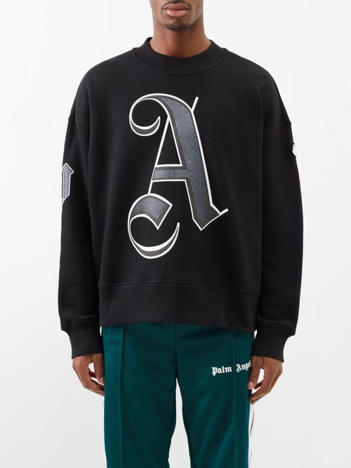 8 Moncler Palm Angels - Letter-print Cotton-jersey Sweatshirt - Mens - Black