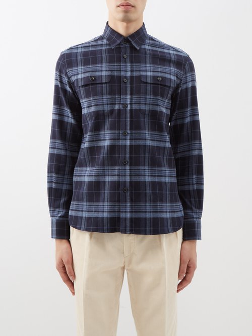 Ralph Lauren Purple Label - Bradley Check-cotton Flannel Shirt - Mens - Blue Check
