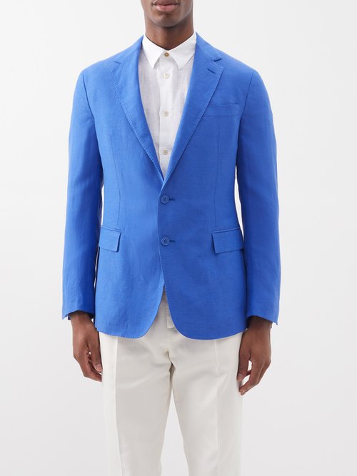 Ralph Lauren Purple Label - Slubed-canvas Suit Jacket - Mens - Blue