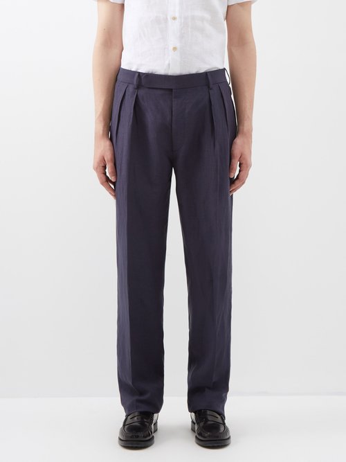 Ralph Lauren Purple Label - Gregory Pleated Silk-blend Suit Trousers - Mens - Navy