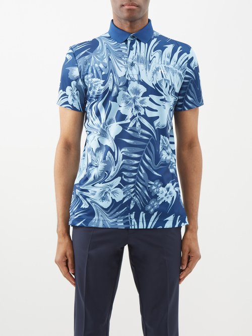 J.lindeberg - Martin Cotton-piqué Floral-print Polo Shirt - Mens - Blue Multi