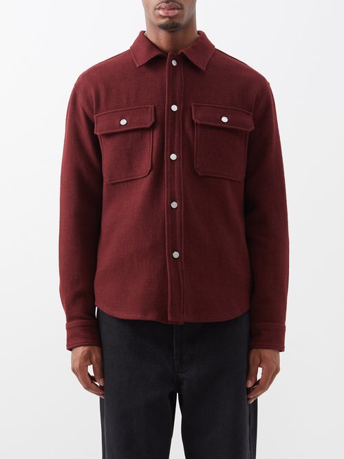 frame - flap-pocket cotton-blend overshirt mens burgundy