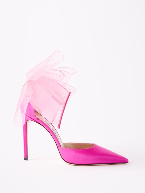 Jimmy Choo Averly 100 Bow-trim Satin Pumps In Fuschia | ModeSens