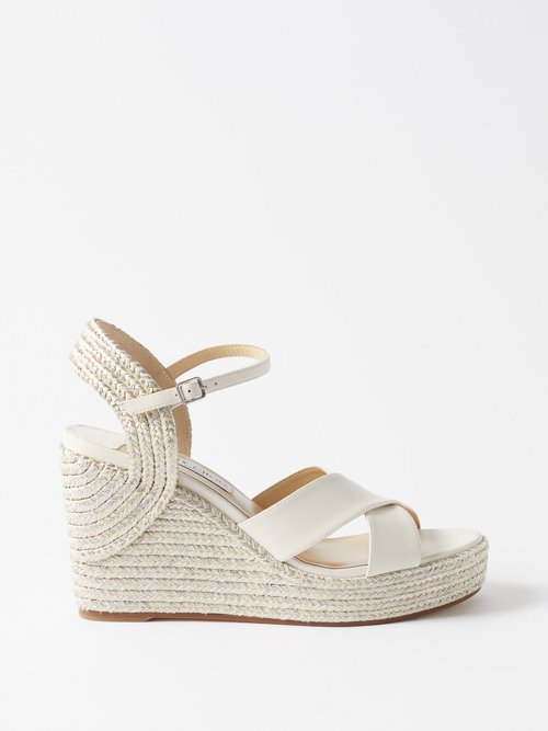 Jimmy Choo Womens Latte Dellena 100 Leather Wedge Sandals 6 In White ...