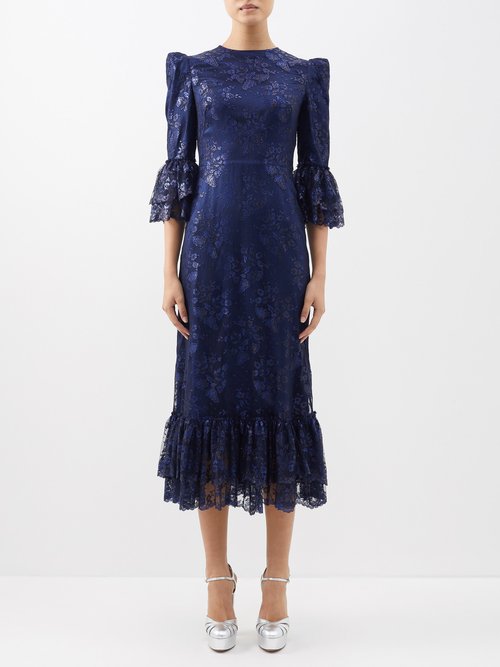The Vampire's Wife - The Falconetti Floral-lace Silk Dress - Womens - Navy