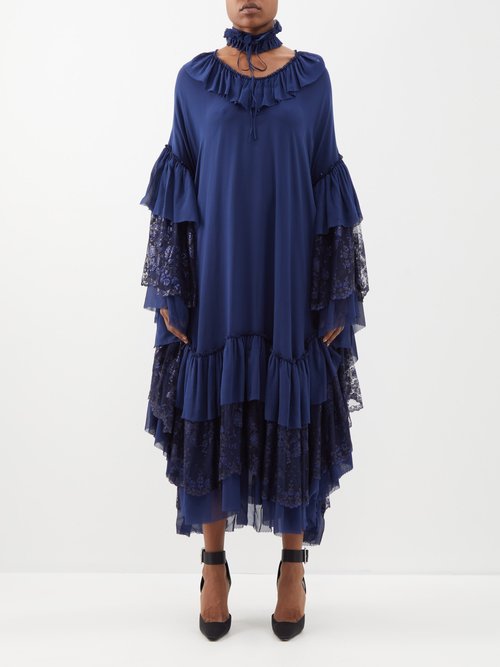 The Vampire's Wife - The Florentine Ruffled Silk-georgette Midi Dress - Womens - Navy