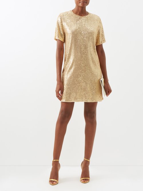 Tom Ford Round-neck Sequinned-mesh Mini Dress In Gold