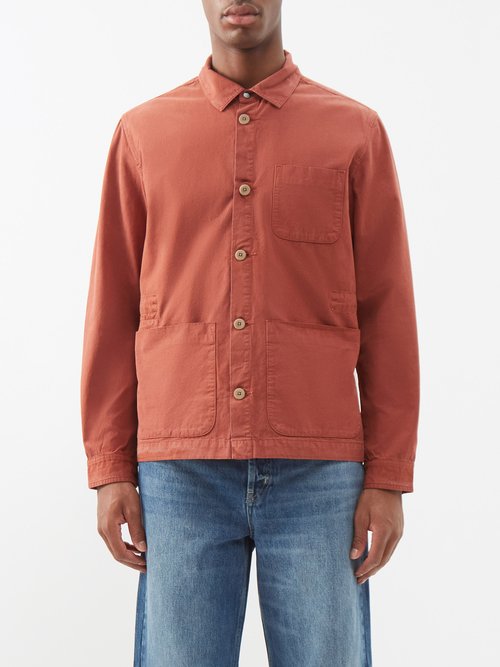 Folk Assembly Patch-pocket Cotton-twill Overshirt In Brown