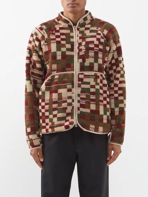 Folk - Puzzle Checkered Fleece Jacket - Mens - Brown Multi