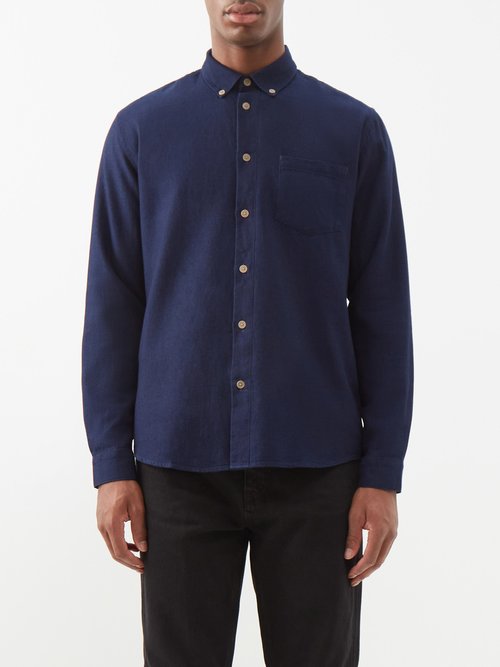 Folk Button-down Collar Cotton-twill Shirt In Blue