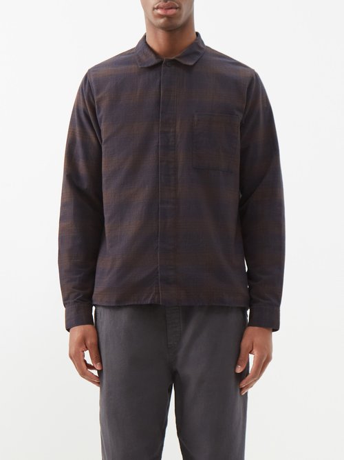 Folk - Patch-pocket Check Cotton-blend Shirt - Mens - Brown Navy