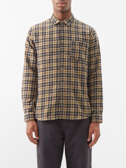 Folk - Patch-pocket Check Cotton Shirt - Mens - Beige Multi