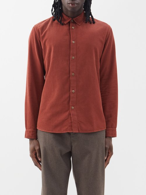 Folk Button-down Cotton-corduroy Shirt In Brown