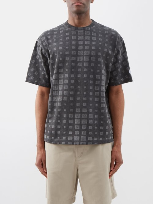 Acne Studios - Exford Optical-print Cotton-jersey T-shirt - Mens - Black Grey