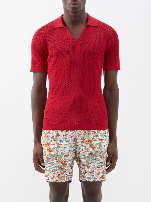 orlebar brown - bruno open-collar cotton-mesh polo shirt mens red