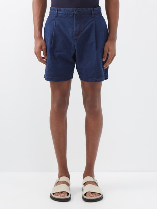 Orlebar Brown - Searose Pleated Denim Shorts - Mens - Navy