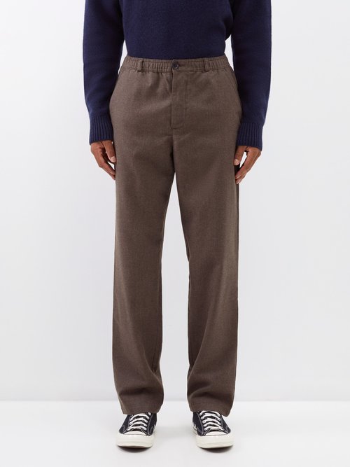 Oliver Spencer - Drawstring-waist Cotton And Wool Twill Trousers - Mens - Brown