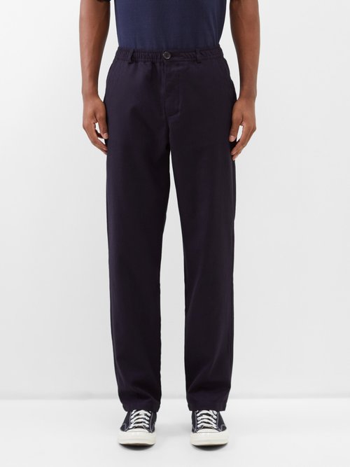 Oliver Spencer - Drawstring-waist Cotton And Wool Twill Trousers - Mens - Navy