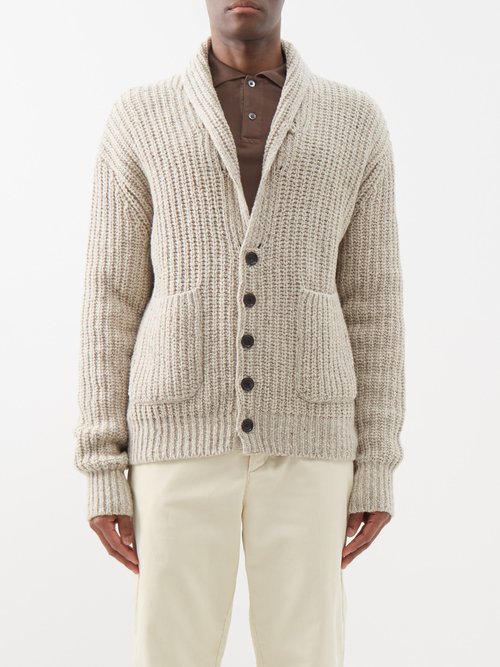 Oliver Spencer Orkney Shawl-collar Wool-blend Cardigan In Neutrals