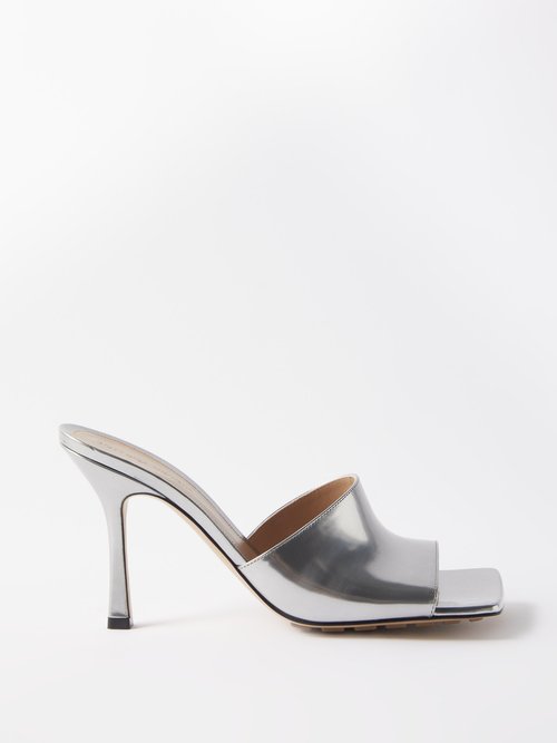 Bottega Veneta – Stretch 90 Square-toe Metallic-leather Mules – Womens – Silver