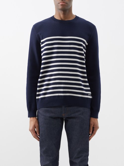 A.P.C. - Striped Cotton And Cashmere-blend Sweater - Mens - Navy Stripe