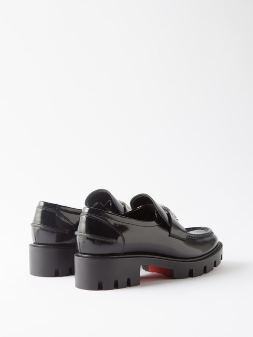 Christian Louboutin, CL Moc black leather strass loafers