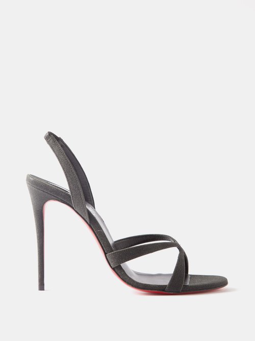 Christian Louboutin 100 Lipstick Heel Black Patent Sandals Red Bottom Size  37.5
