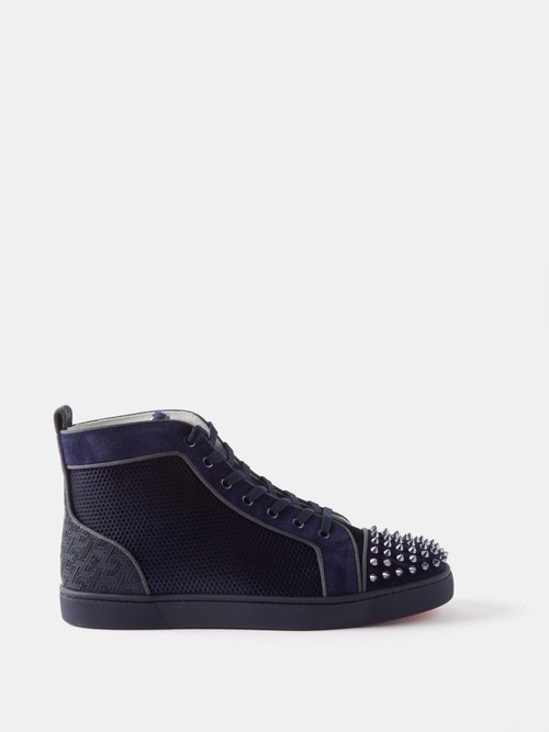 Christian Louboutin - Louis Orlato Spikes Suede High-top Trainers - Mens - Dark Blue