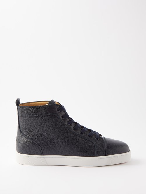 Christian Louboutin - Louis Grained-leather High-top Trainers - Mens - Blue Navy