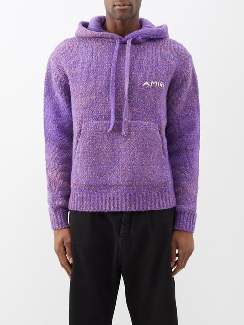 Amiri - Space-dye Knitted Hoodie - Mens - Purple