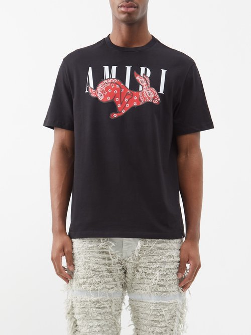 Amiri - Rabbit-appliqué Cotton-jersey T-shirt - Mens - Black