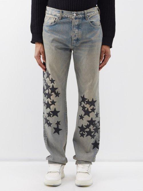 Amiri - Star-patch Straight-leg Jeans - Mens - Blue
