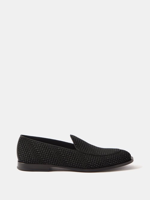 Dolce & Gabbana Logo-print Velvet Loafers In Black