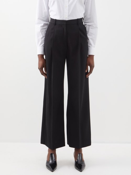 Toteme - Deep-pleat Wool-blend Trousers - Womens - Black