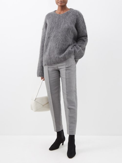 Totême Boxy Alpaca Crewneck Sweater In Dark Grey Melange | ModeSens