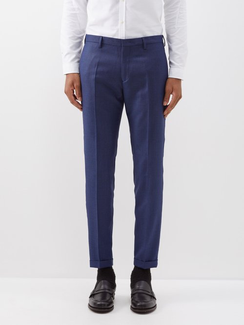 Paul Smith - Turn-up Wool Suit Trousers - Mens - Blue